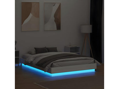 Bed frame with LED lighting, mattress not included, white, 135x190 cm