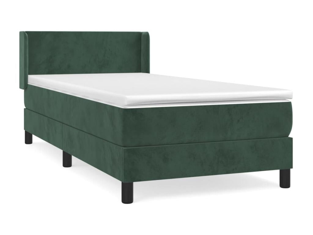 Upholstered bed base and mattress, dark green, 80x200 cm, velvet