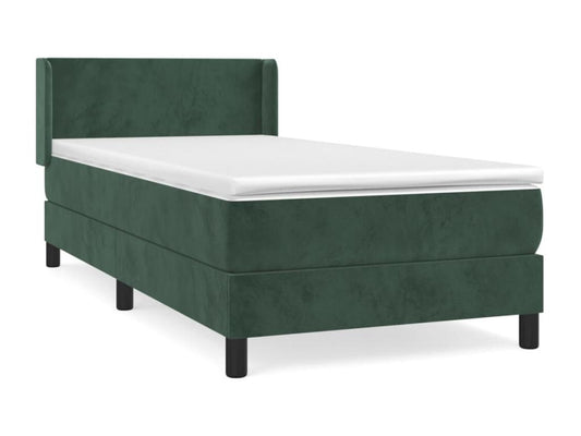 Upholstered bed base and mattress, dark green, 80x200 cm, velvet