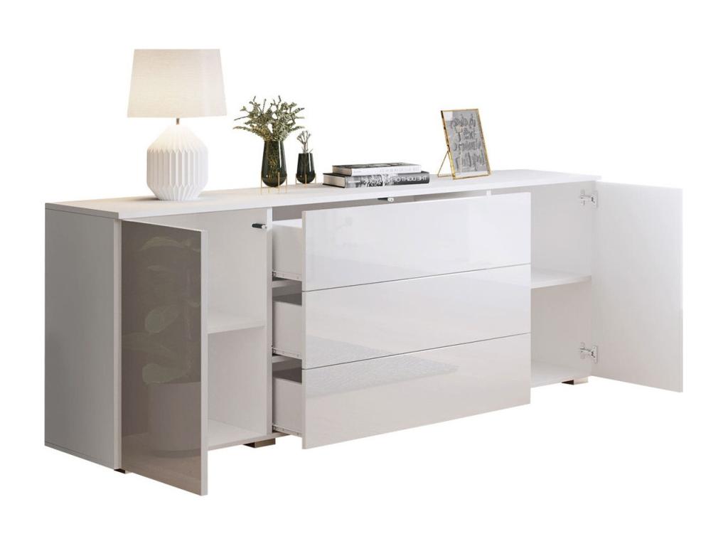 Laviecasa 129 Chest of Drawers, Glossy White - Oak Finish, with Drawers and Doors, 68x150x39cm, UPRC67420