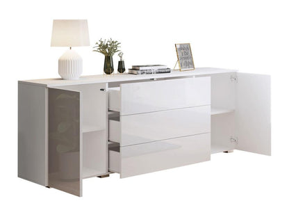 Laviecasa 129 Chest of Drawers, Glossy White - Oak Finish, with Drawers and Doors, 68x150x39cm, UPRC67420