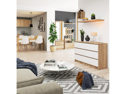 Laviecasa K120 Oak Chest of Drawers, 120 cm, 6 Drawers, White Front, 120x40x77 cm, OYBH42539