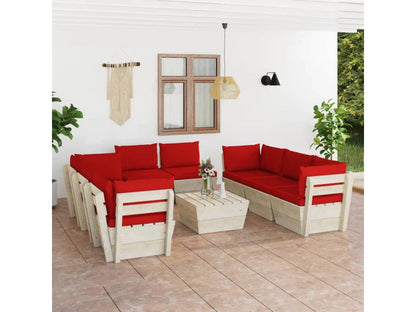 9-piece pallet garden furniture set with cushions, impregnated spruce, QIBU52606