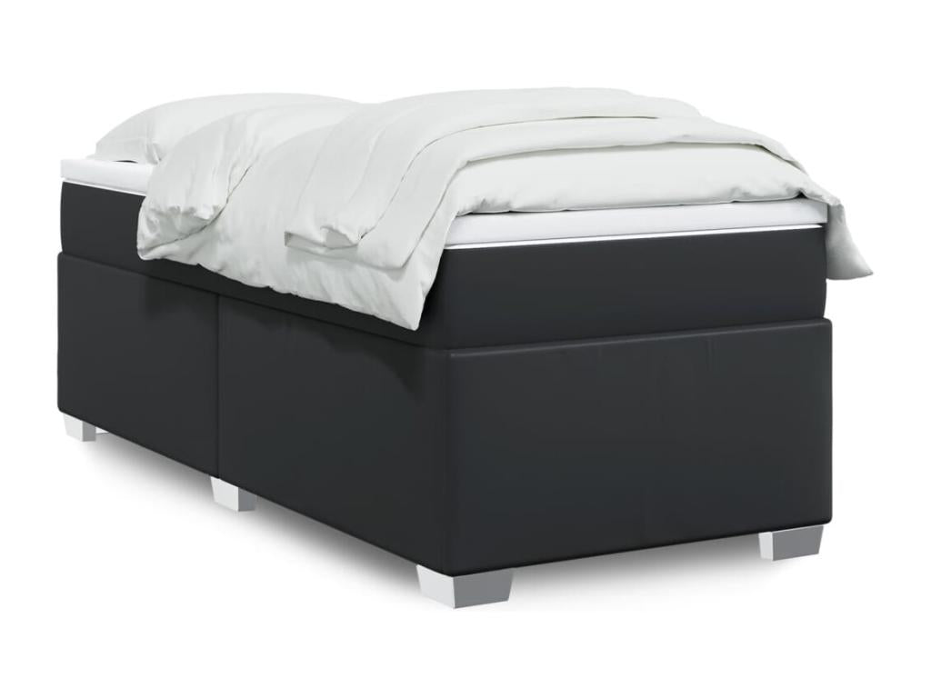 Meublori bed base with black 90x190 cm faux leather mattress