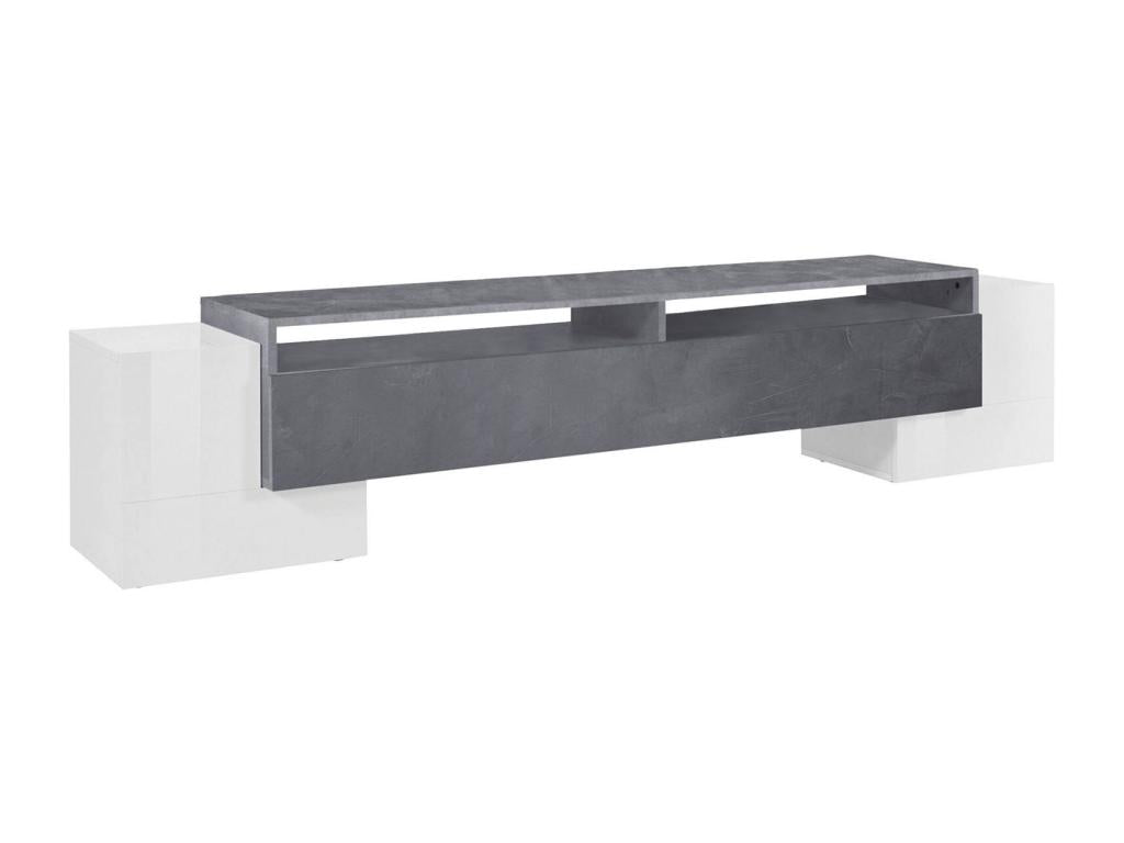 Meublori TV Stand, Low Sideboard, TV Stand Base, Made in Italy, 210x45x45 cm, Glossy White and Slate