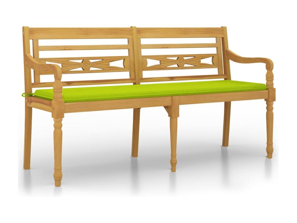 Laviecasa bench with bright green cushion, 150 cm, solid teak wood, UABZ88572
