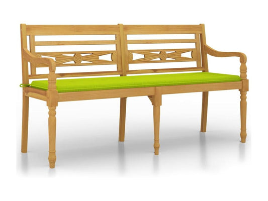 Laviecasa bench with bright green cushion, 150 cm, solid teak wood, UABZ88572