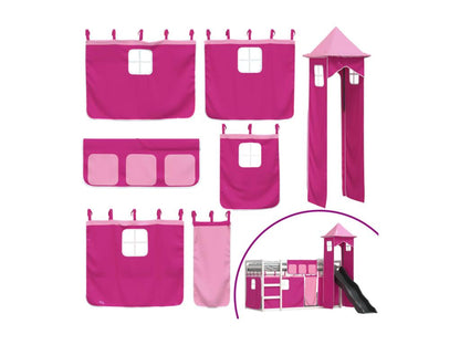 Bunk bed with slide and pink curtains 80x200 cm