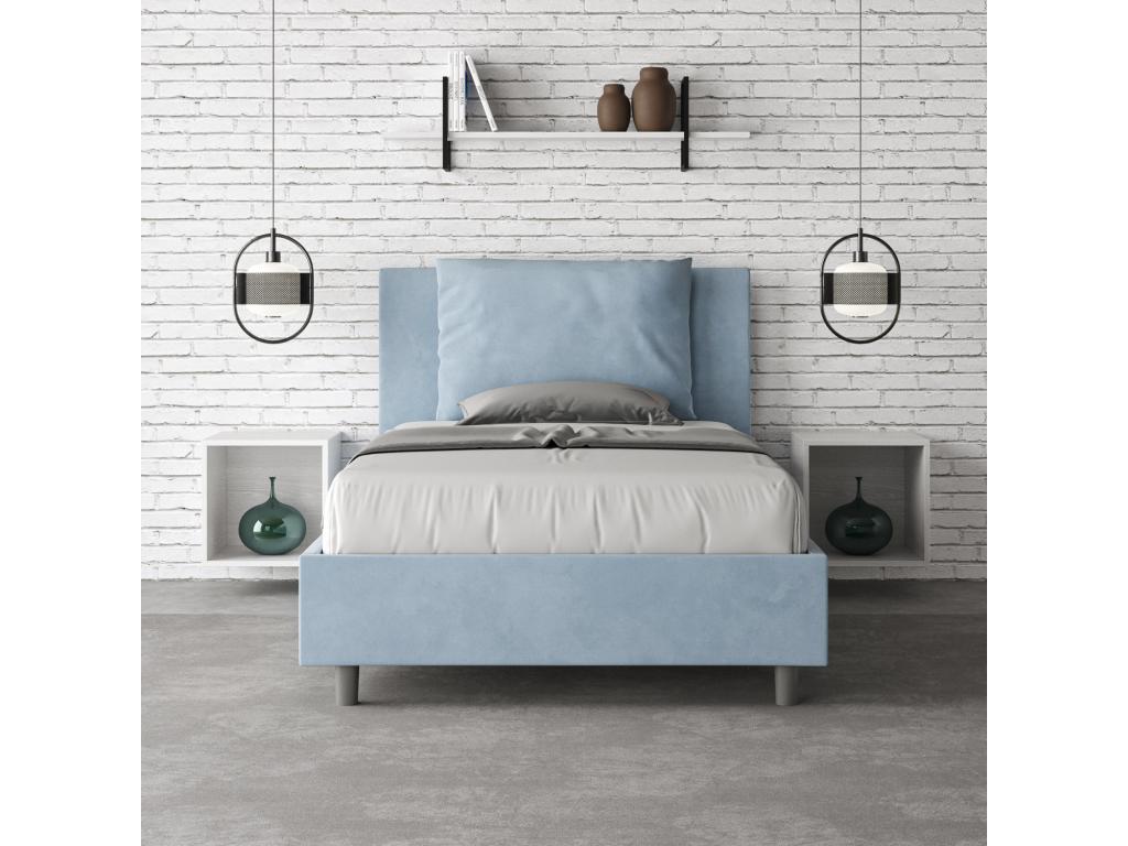 Single bed without slatted base, upholstered, 120x190 cm, light blue microfiber, Laviecasa IUTJ25495