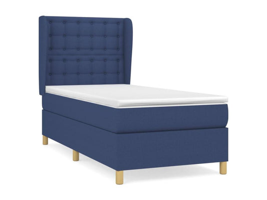 Upholstered bed base with mattress, blue, 90x200 cm, fabric