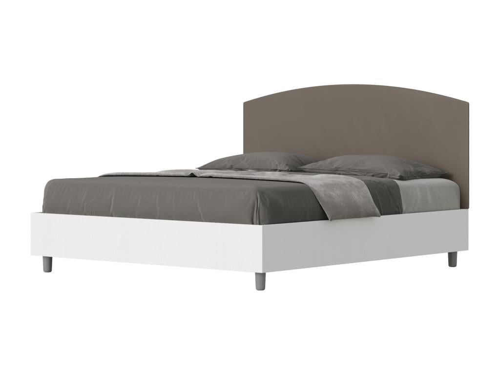 Double storage bed with double riser 160x190, white ash headboard, cappuccino faux leather, Meublori
