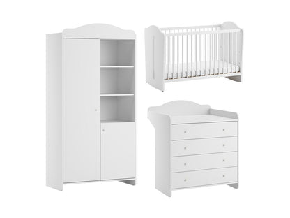 Complete nursery set: 60x120cm cot, changing table and 2-door wardrobe, Laviecasa White KETX79237