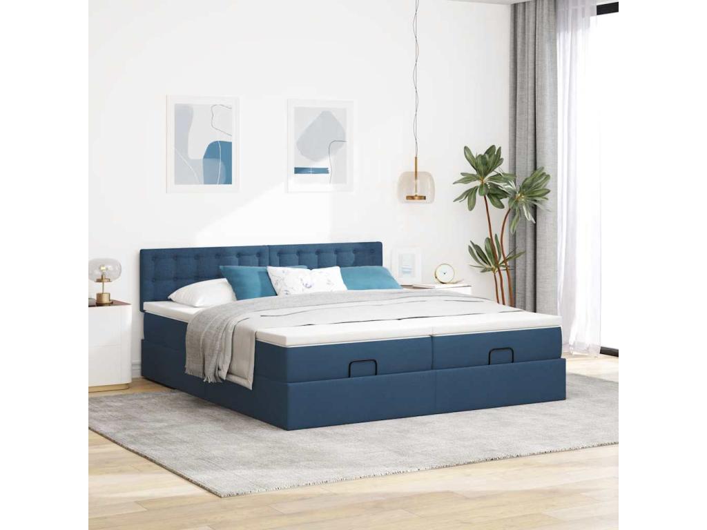 Ottoman bed frame with blue mattress 180x200 cm fabric COPK97493