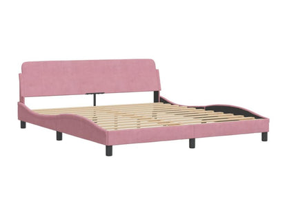 Bed frame and headboard without mattress, pink, 180x200cm, velvet, VLNQ63728
