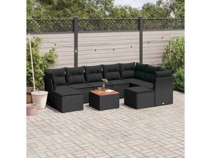 10-piece garden furniture set with cushions, black woven resin ZWYA25490