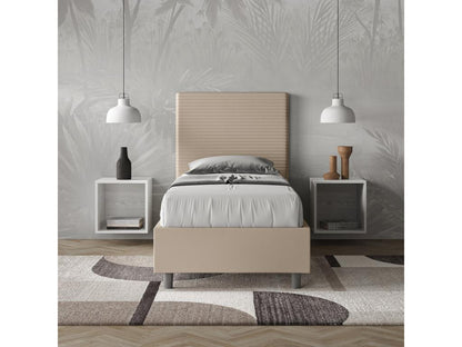 Upholstered bed 80x190 in dove grey faux leather by Meublori, without slatted base