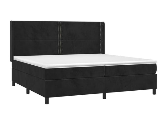 Meublori bed base with mattress and LED, black, 200x200 cm, velvet