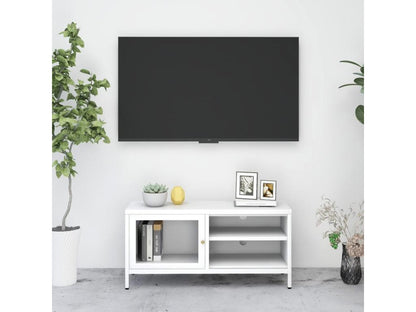 White TV stand 90x30x44 cm Steel and glass JQZQ52517