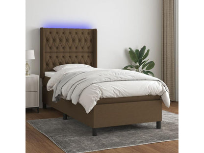 Upholstered bed base and mattress with LED lighting, dark brown, 90x200cm, fabric