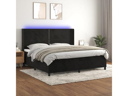 Meublori bed base with mattress and LED, black, 200x200 cm, velvet