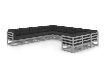 11-piece garden furniture set with cushions, Grey, Solid Pine Wood ECKX60873