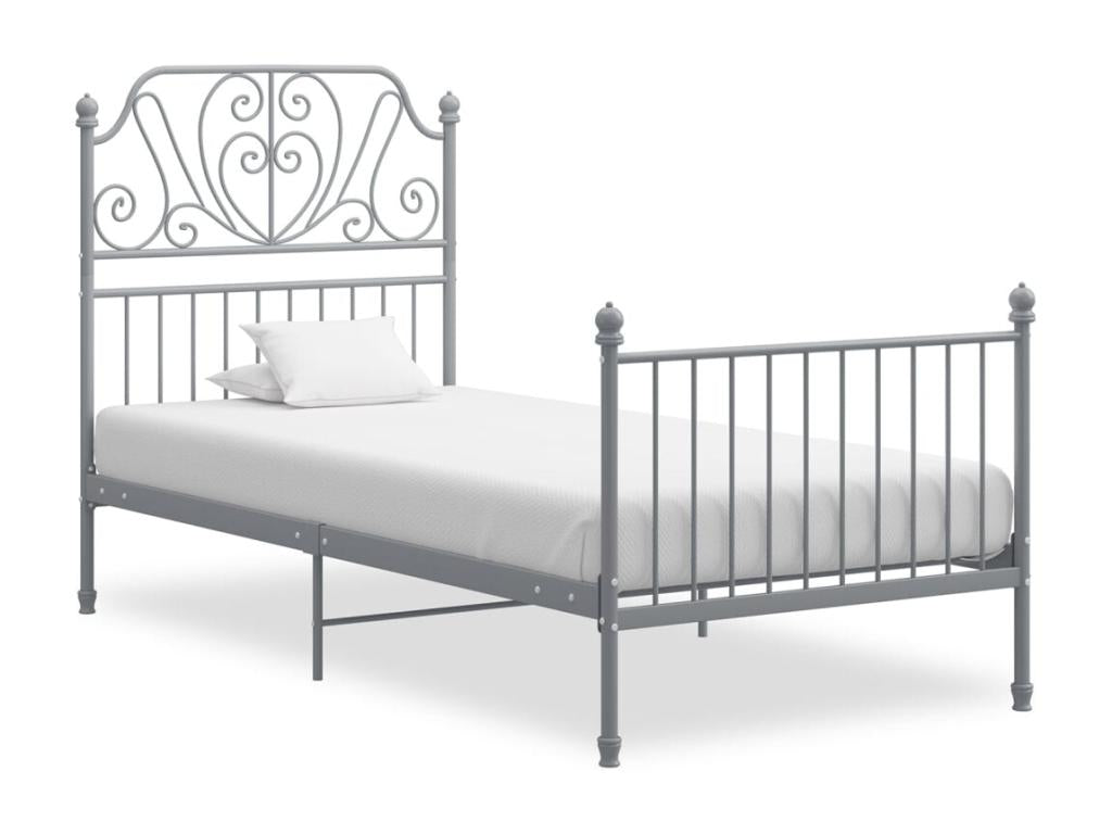 Bed frame without mattress, grey metal, 100x200 cm