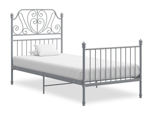 Bed frame without mattress, grey metal, 100x200 cm