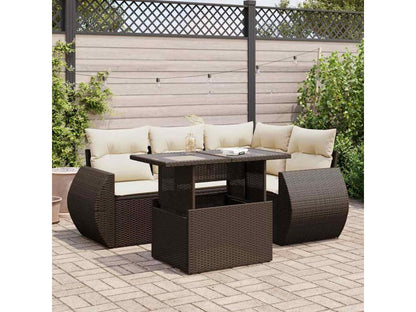 5-piece garden furniture set with cushions, brown woven resin