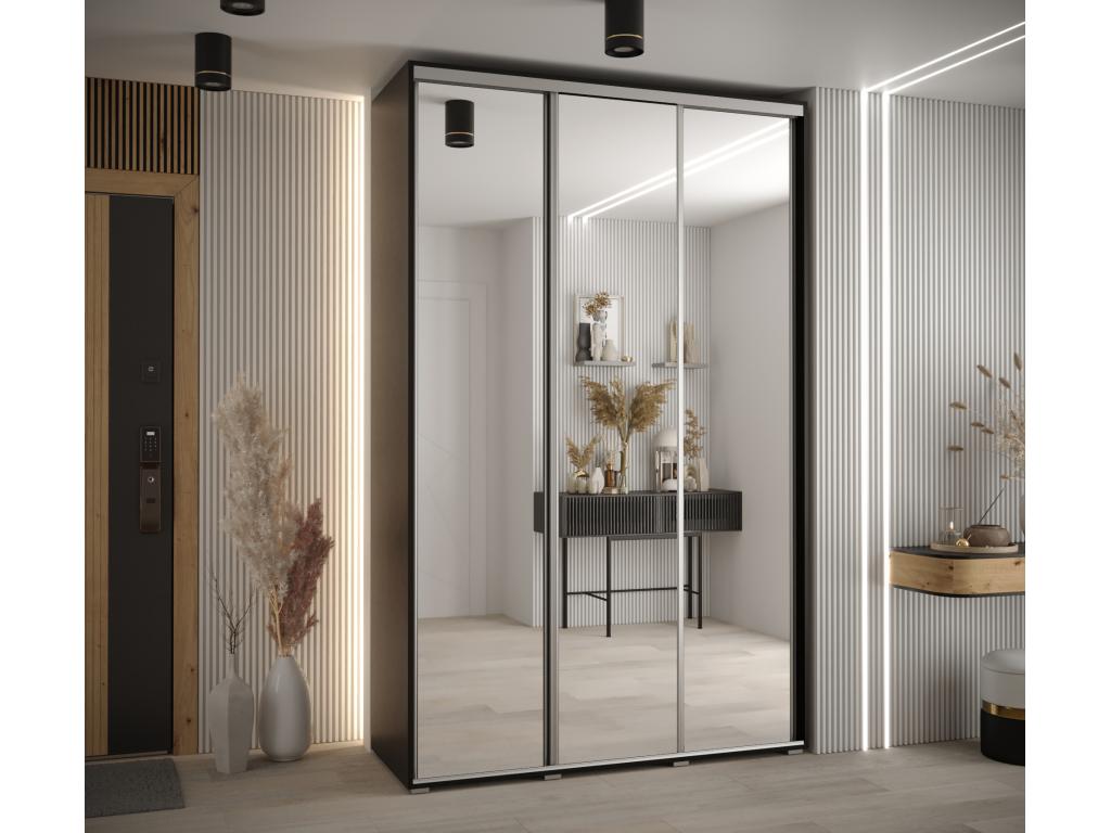 Laviecasa 2 Sliding Door Wardrobe 235.2/180/60 3 Doors Black/Black/Silver OZYM88894