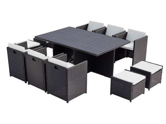 SUNSET PHYV18146 10-seater modular garden furniture set in black/white woven resin and aluminum
