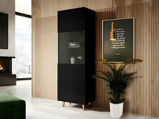 Meublori display cabinet with shelves, black, 60x182x40 cm, high quality