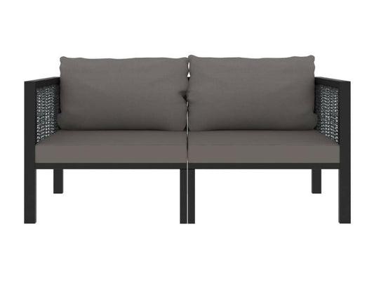 2-seater sofa with cushions, anthracite, woven resin, WLBT89557