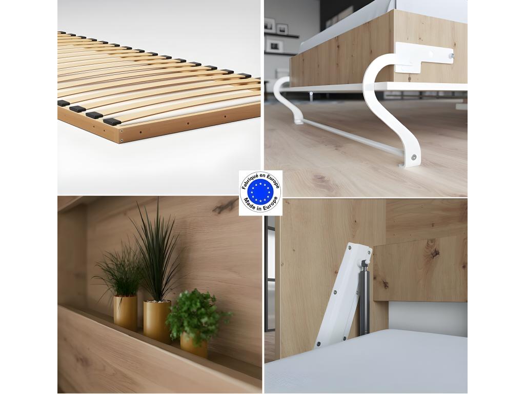 Wall Bed 90x200cm Horizontal Furniture Folding Bed Wall Bed Wild Oak/Glossy White