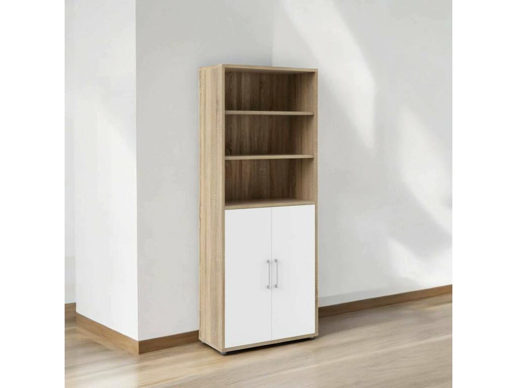 Meublori Buffet, Living Room Buffet, Kitchen Pantry, 89x40 h222 cm, Oak and White
