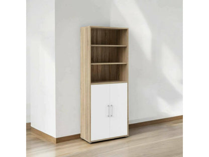 Meublori Buffet, Living Room Buffet, Kitchen Pantry, 89x40 h222 cm, Oak and White