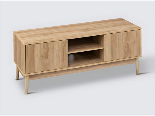 Wooden TV stand with 2 doors, beige color - W- 120 x D- 39 x H- 48 cm