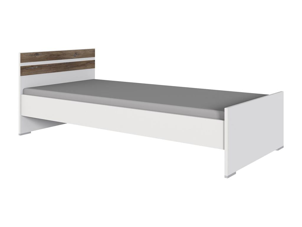 Children's bed in white with Flagstaff oak-effect trim - L- 204 x H- 71 x W 96 cm