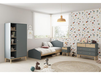 Bedside table/nightstand in waxed pine and MDF, khaki green and white - Length 40 x Depth 35 x Height 52 cm IMVJ74338