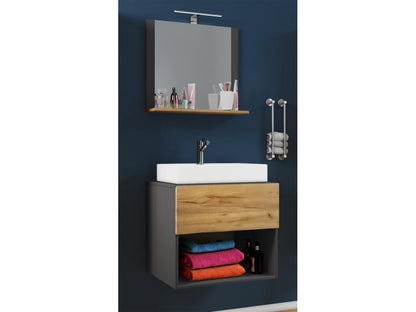 Laviecasa 3-piece bathroom vanity unit, Lendas II sink and mirror, anthracite/honey oak - 60 MLLL67576