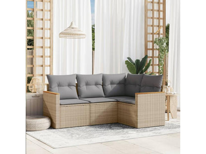 4-piece garden furniture set with cushions, beige woven resin TKIH61355