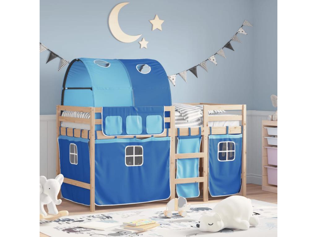 Children's loft bed with tunnel, mattress not included, blue, 90x200 cm