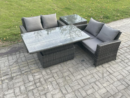 4-piece outdoor garden furniture set with height-adjustable dining table in dark grey