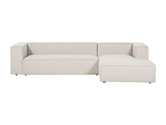 Right-hand corner sofa, 3-seater, minimalist beige velvet, upholstered, Meublori