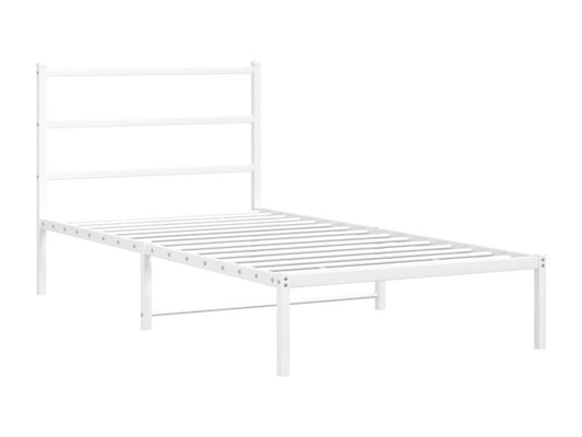 Metal bed frame with white headboard, 100x200 cm