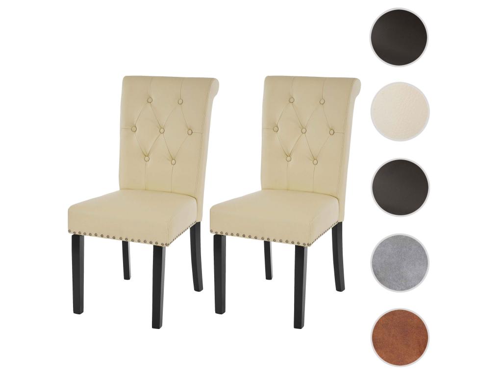 2x Meublori II dining chair, armchair with rivets, cream faux leather, dark legs