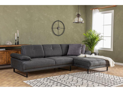 Large right-hand corner sofa in anthracite fabric and black metal, Meublori, 314cm