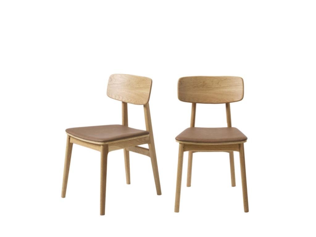 Meublori - Set of 2 wooden and faux leather chairs - Beige