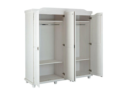 Meubiana - 4-Door Wardrobe, Solid White Wood