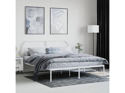 Metal bed frame without mattress and white headboard 180x200 cm