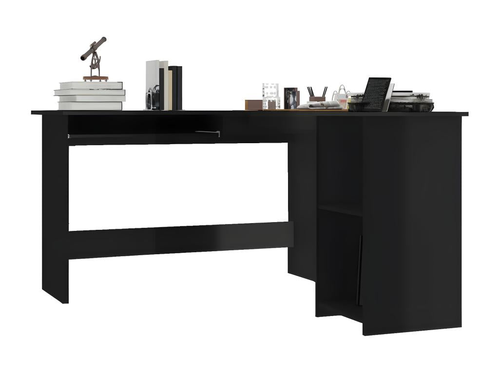 L-shaped corner desk, glossy black, 120x140x75cm, chipboard